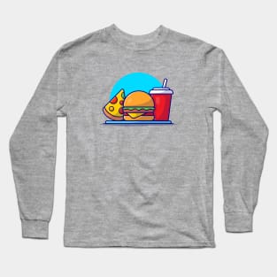 Burger, Pizza And Soda Cartoon Vector Icon Illustration Long Sleeve T-Shirt